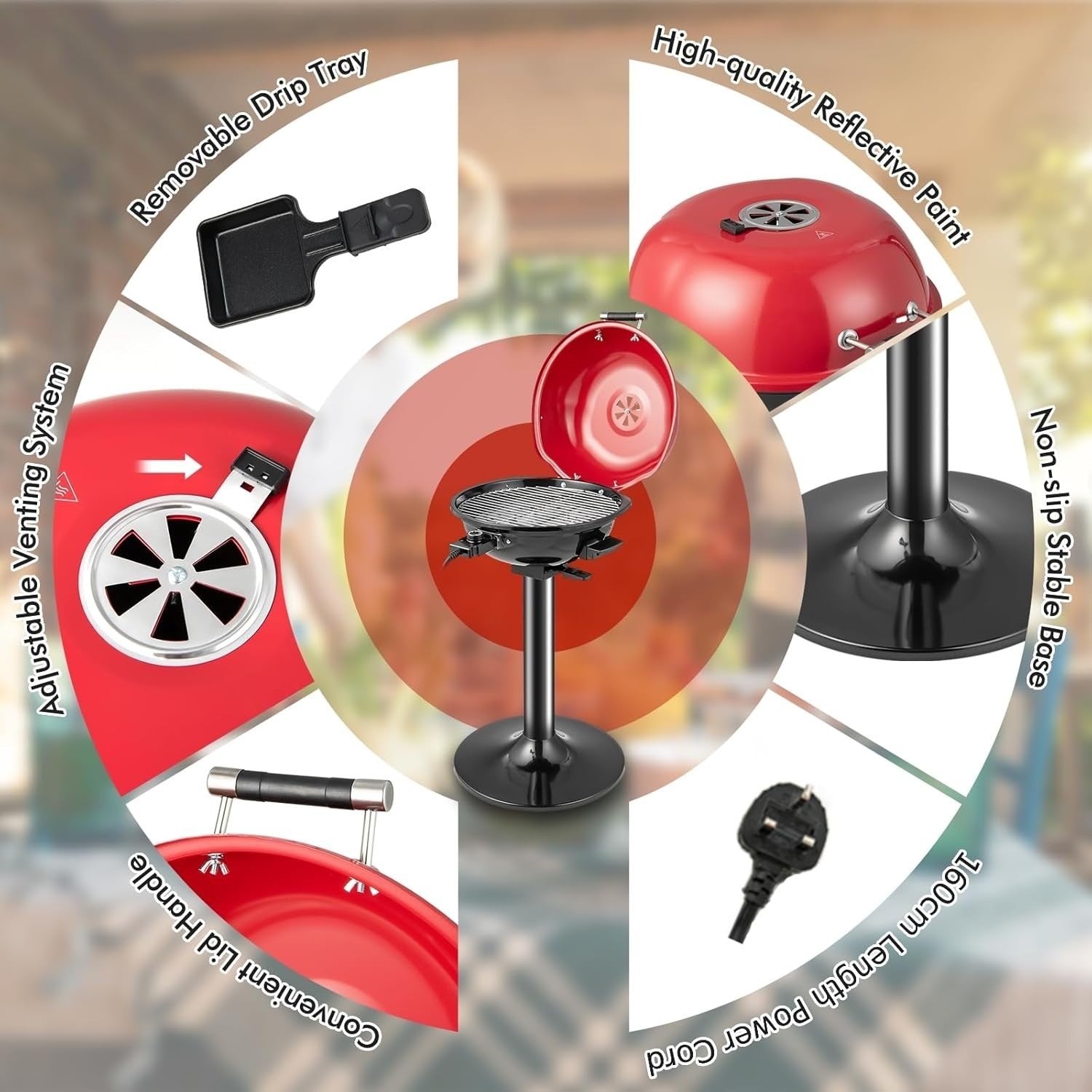 Portable Electric BBQ Grill 1600W with Stand & Lid | Adjustable Temp