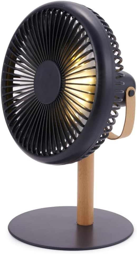 Portable Desk Fan 2-in-1 Rechargeable USB Remote Control Quiet Cooling LED Grey