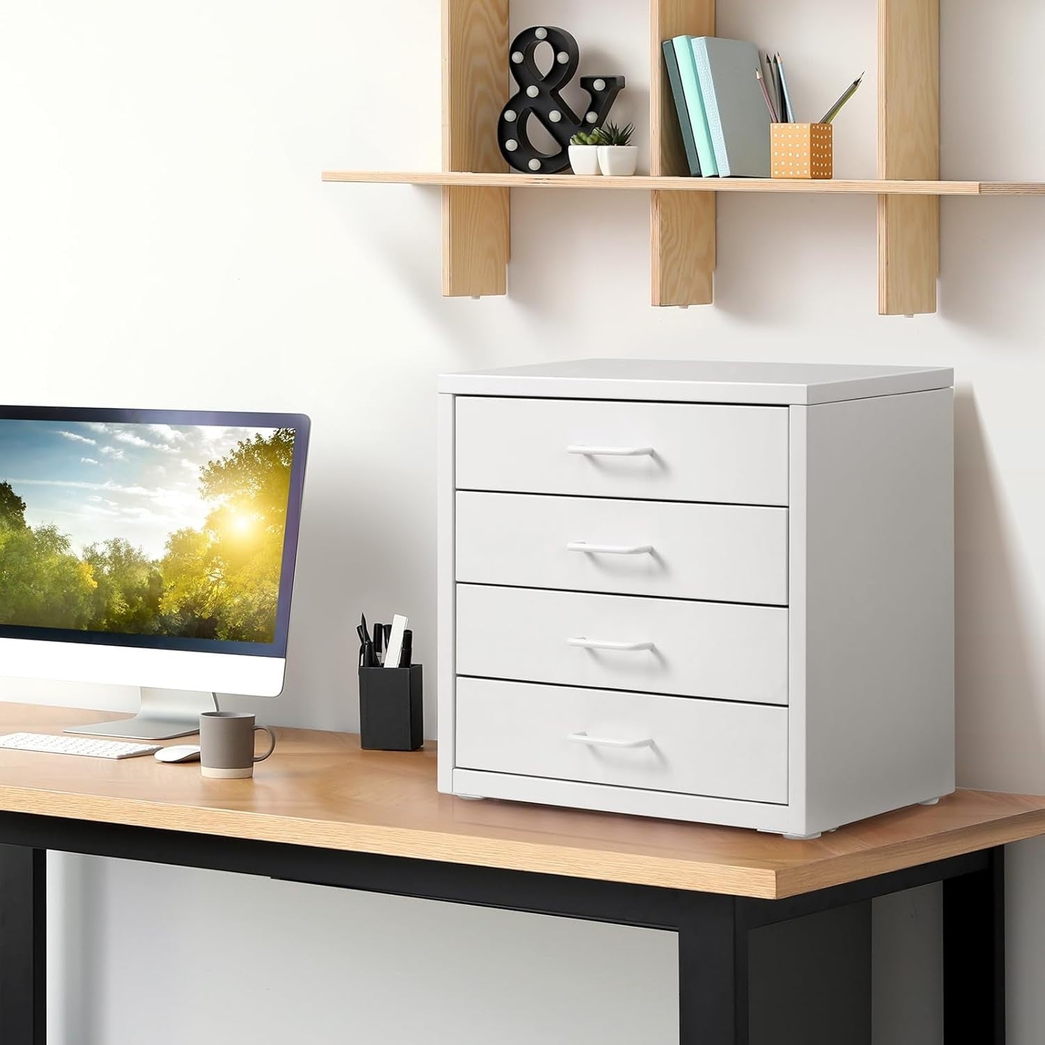 Desktop A4 Filing Cabinet 4 Drawer Metal Storage Organizer Office Unit