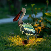 Solar Metal Pelican Garden Statue 19" Coastal Bird Ornament Outdoor Yard Decor