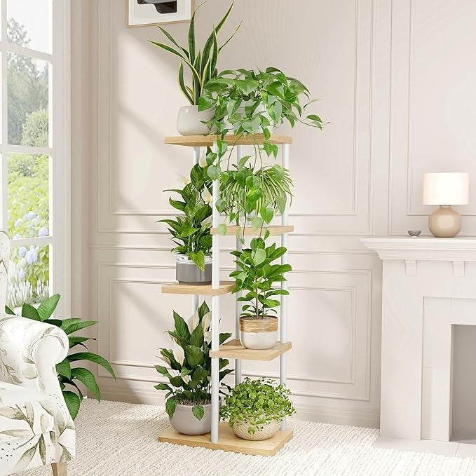 5 Tier White Metal Plant Stand Indoor Outdoor Corner Display Shelf