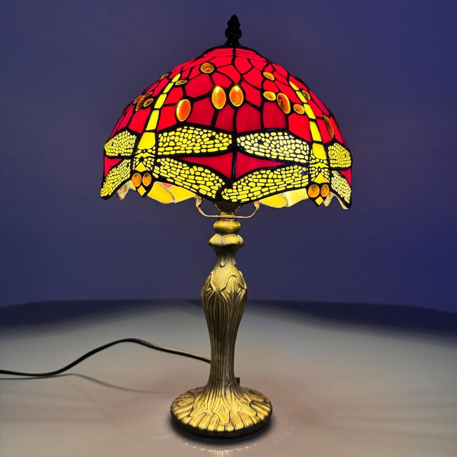 Handcrafted Stained Glass Table Lamp Vintage Desk Bedside Light 40cm Tall