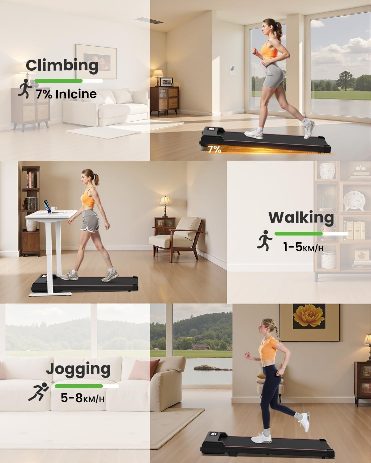 Under Desk Treadmill 1-8km/h with Incline | Quiet Home Walking Pad, LED Display