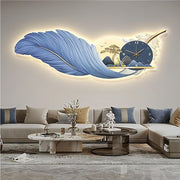 LED Feather Wall Clock 120×43cm Luxury Silent Modern Light-Up Wall Art Decor