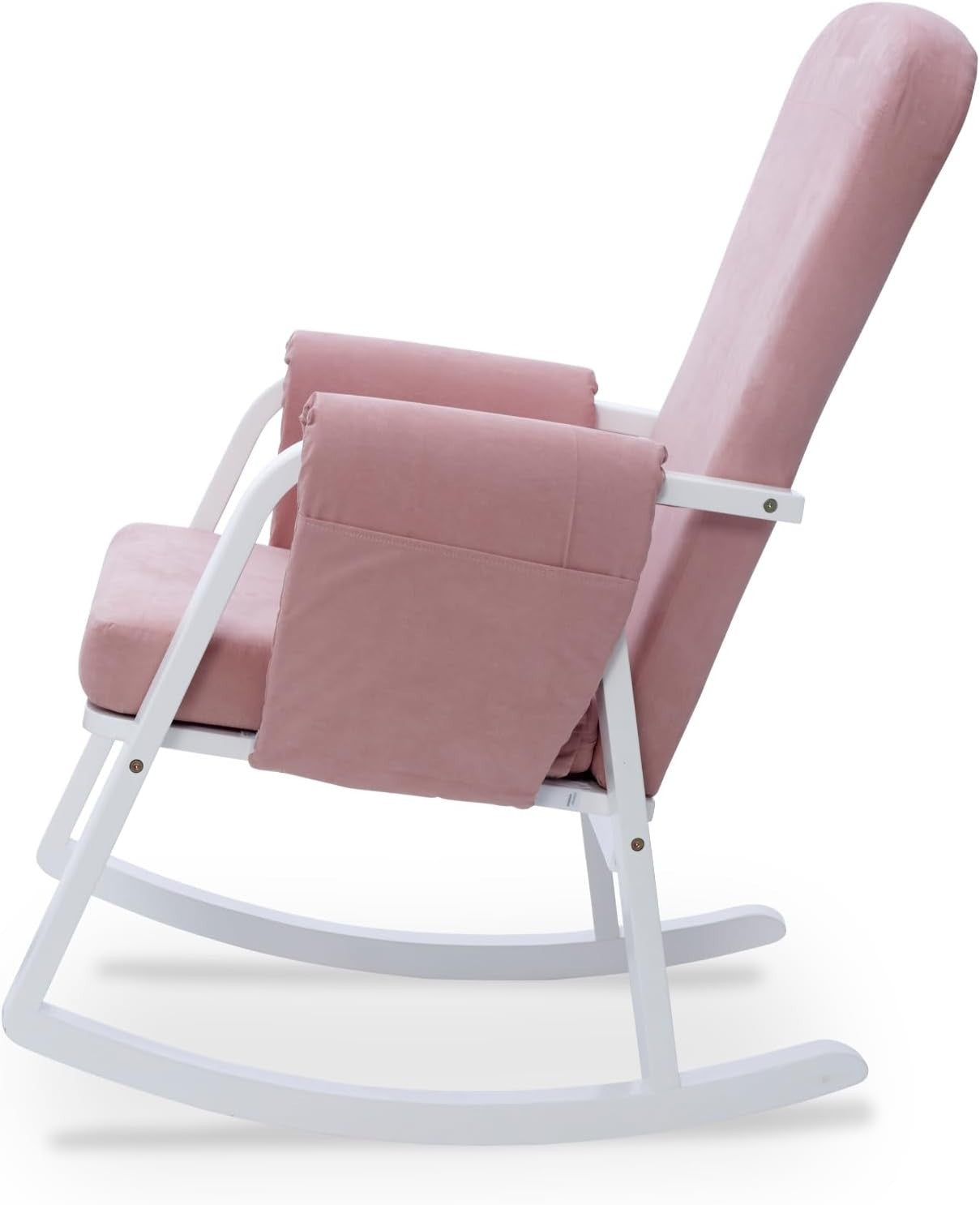 Cozy Pink Rocking Chair with Padded Support & Storage Pockets