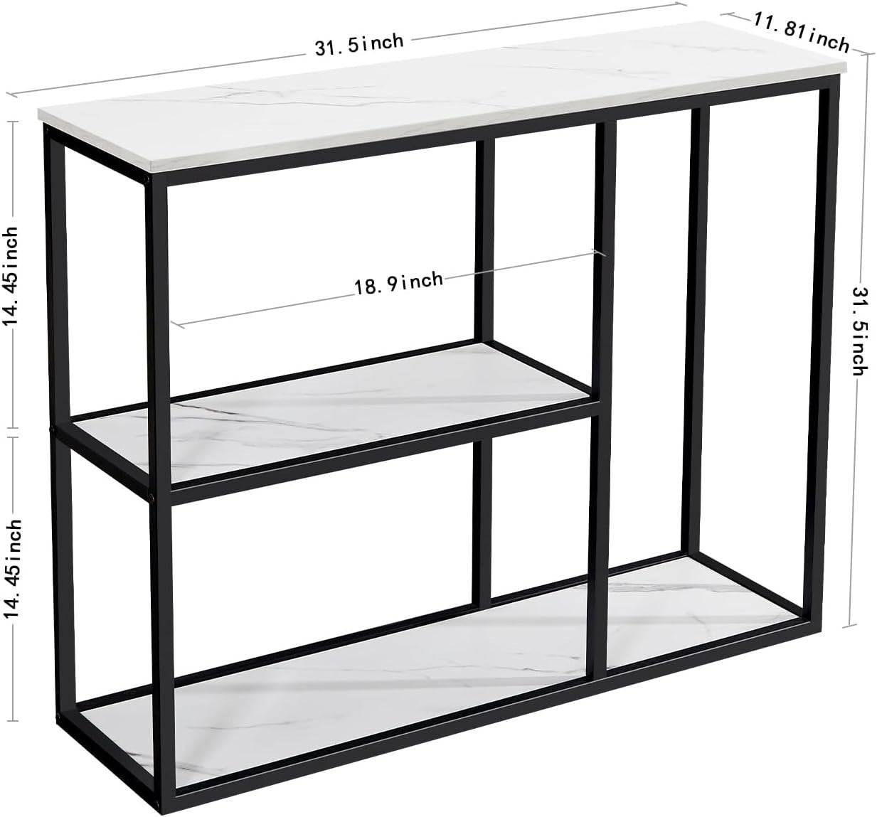 Modern Narrow Console Table with 3-Tier Storage Shelves – 80cm x 30cm x 80cm