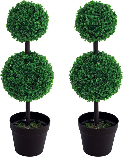 Set of 2 Artificial Boxwood Ball Trees 67cm Faux Green Potted Topiary Home Decor