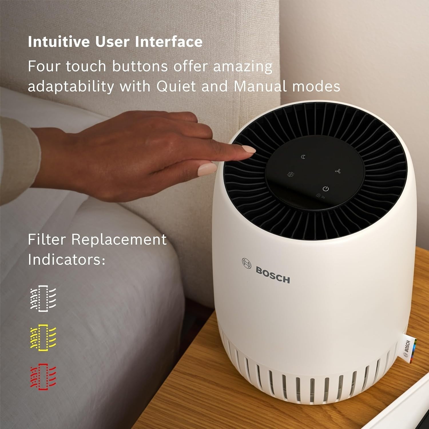 Quiet HEPA Air Purifier 100m³/h Bedroom Sleep Mode USB-C 23m²