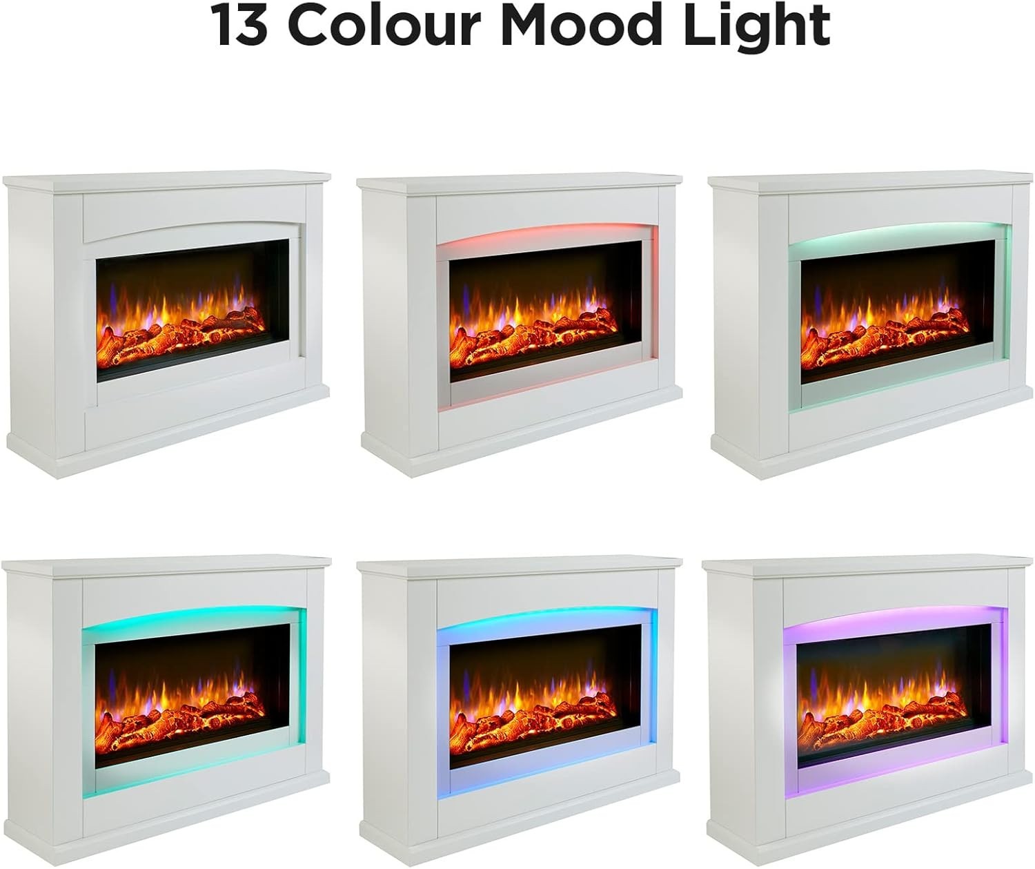 48" Electric Fireplace Suite LED Flame Fire Remote 2kW Heater White MDF