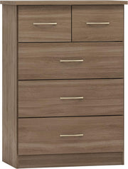 Rustic Oak 5 Drawer Chest of Drawers Tall Slim Bedroom Storage Cabinet