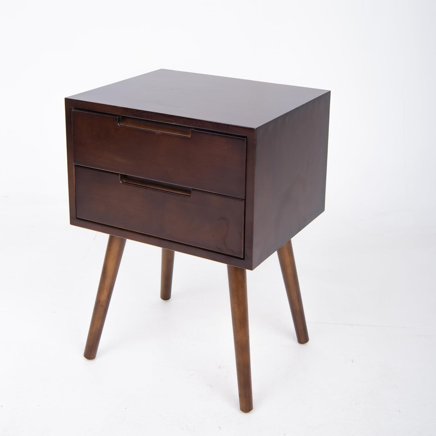 Modern Walnut Bedside Table with 2 Drawers Wooden Nightstand Bedroom Storage