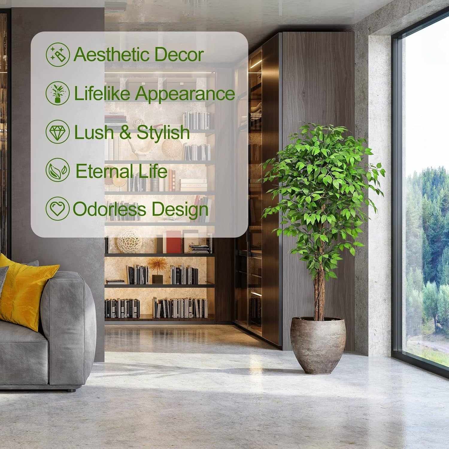 6ft Ficus Artificial Tree 180cm – Natural Curved Trunks Lifelike Indoor Decor