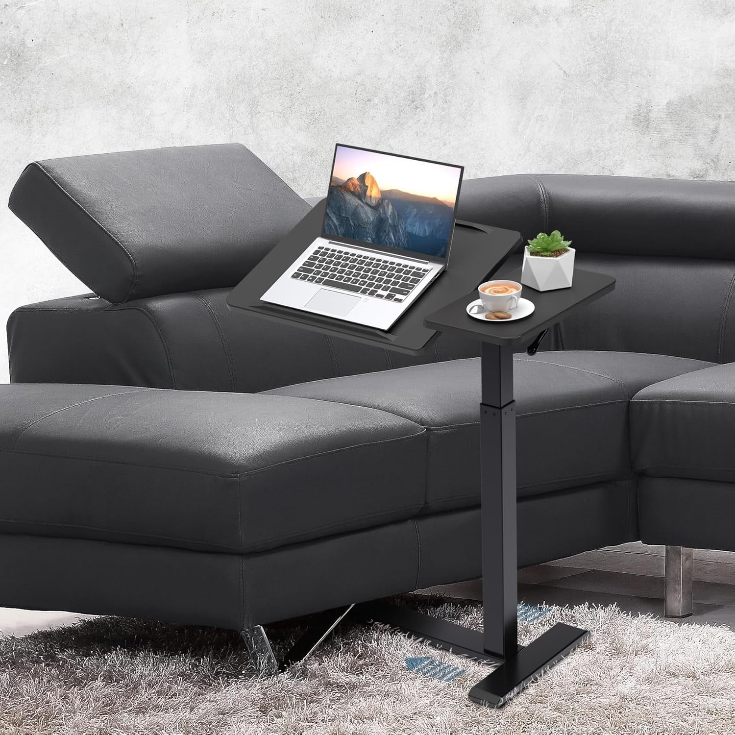 Black Overbed Laptop Table Adjustable Height Tilt Top Rolling Bedside Desk