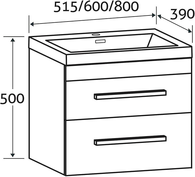 600mm Wall Mounted White Gloss Vanity Unit – 2 Drawer Sink Cabinet with Basin