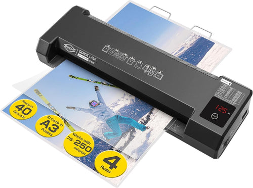 A3 Laminator & Foil Applicator 4 Roller Fast Warm Up 75–250 Mic Touch LED