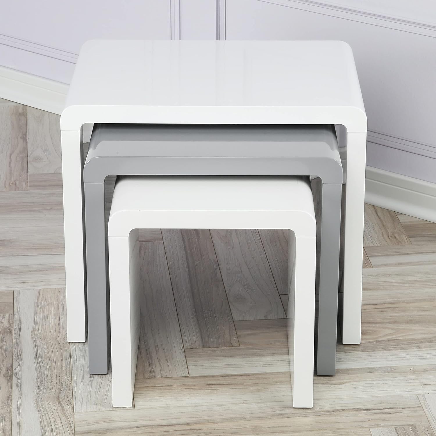 High Gloss Coffee Table Set of 3 Nesting Side End Tables White Grey New