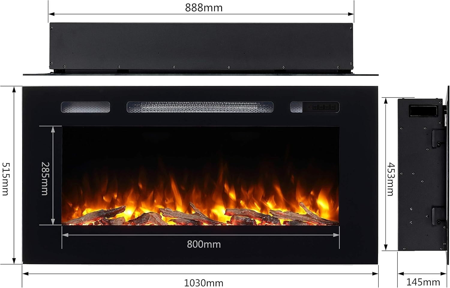 40” Recessed Wall Electric Fireplace Remote Heat Log LED Mood Lights