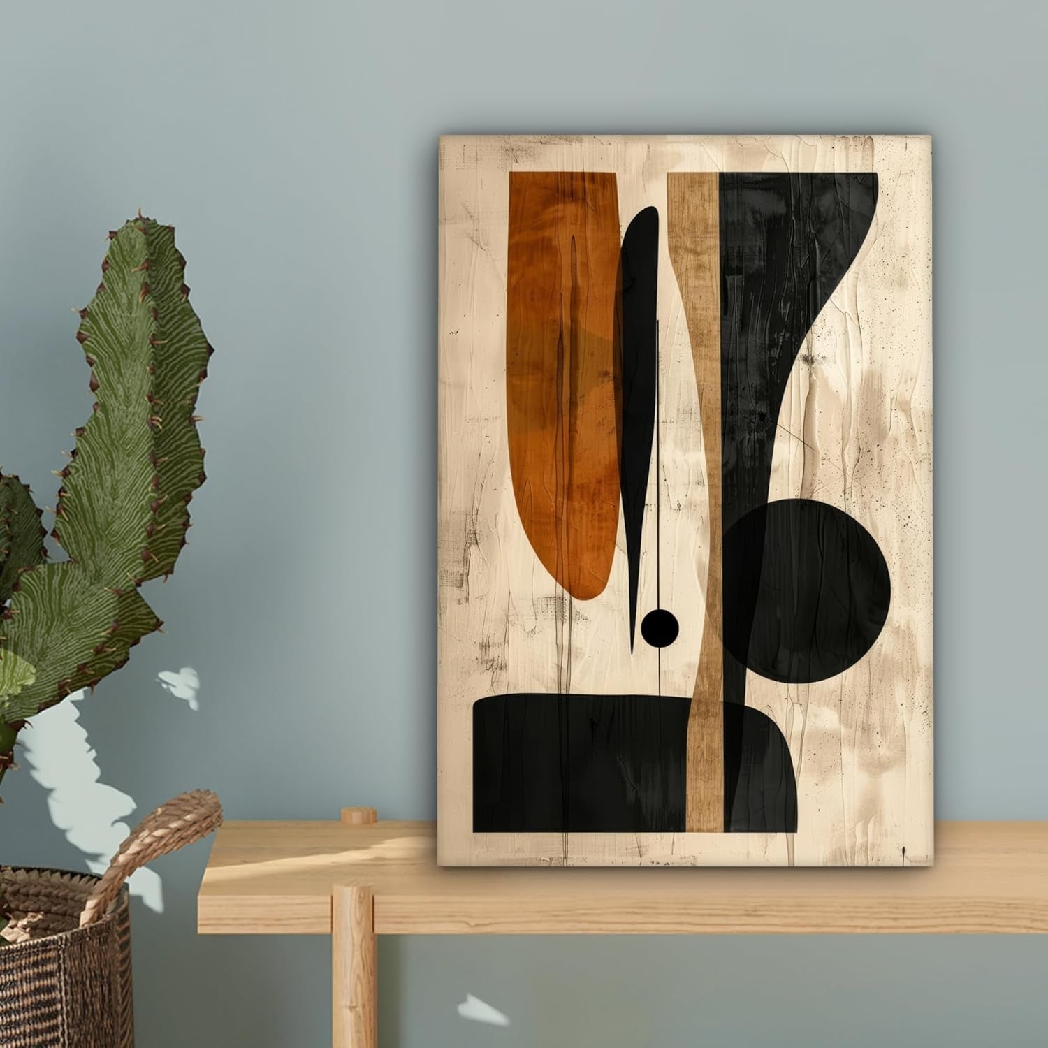 Abstract Beige Black Canvas Wall Art 20x30cm Modern Decor