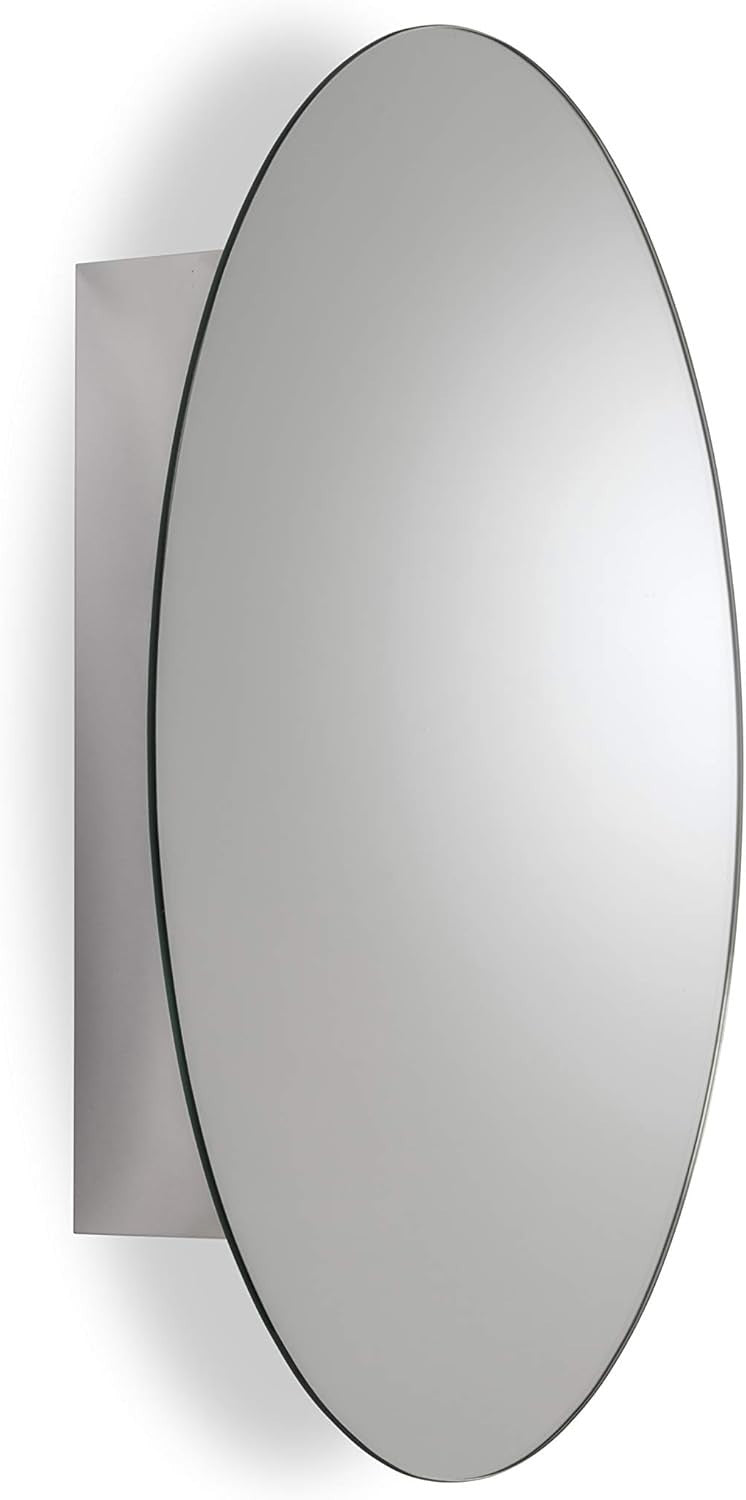 Oval Bathroom Mirror Cabinet Stainless Steel Storage Wall Mount 42.5x30x10cm