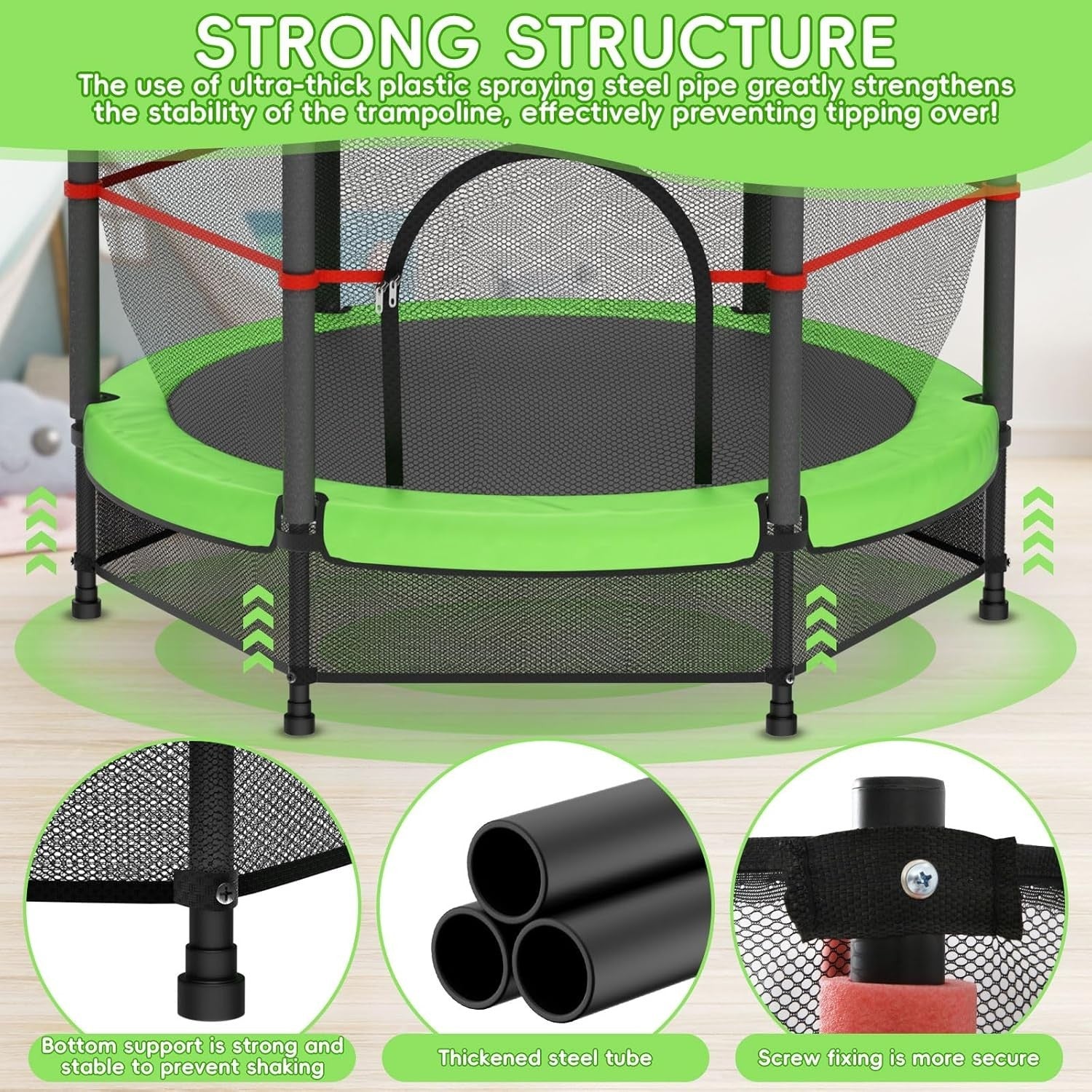 140cm Kids Trampoline with Safety Net Indoor Outdoor Toddler Green