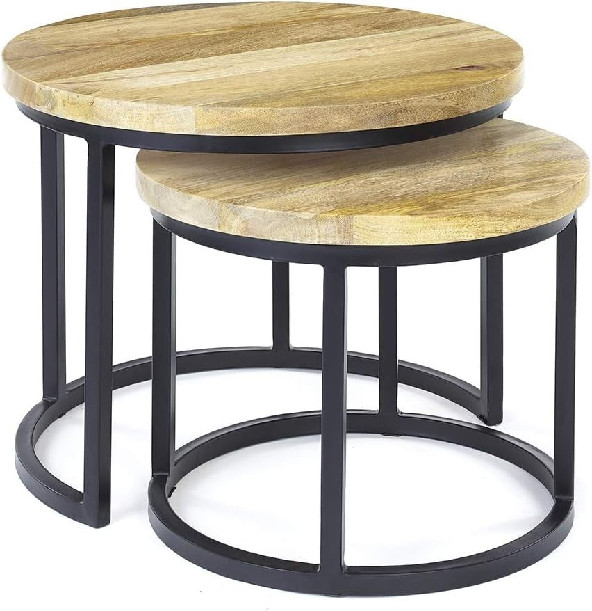 Modern Wood Round Side End Table Nightstand Natural Top Small Space Saving