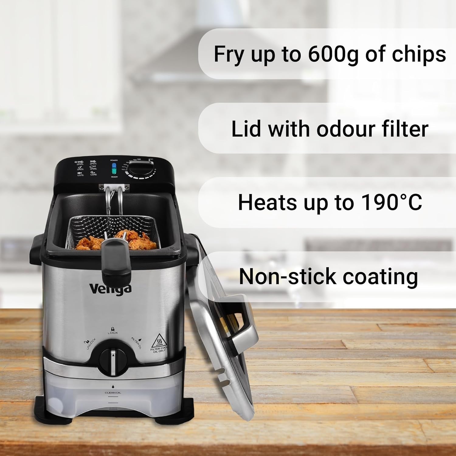 Semi Professional Deep Fat Fryer 3L 2000W Oil Filter Storage Easy Clean