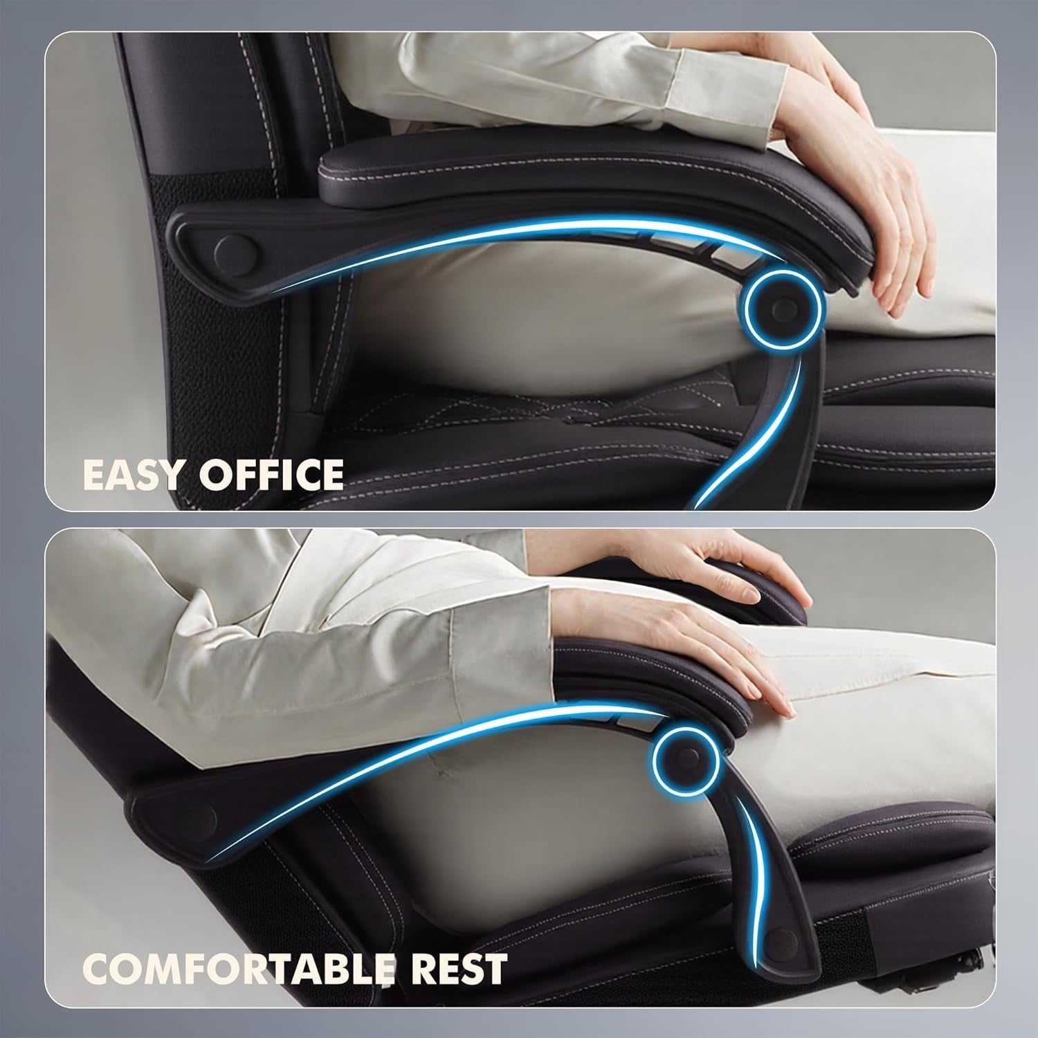 Ergonomic Executive Office Chair Adjustable Height Upholstered Leather Foot Rest
