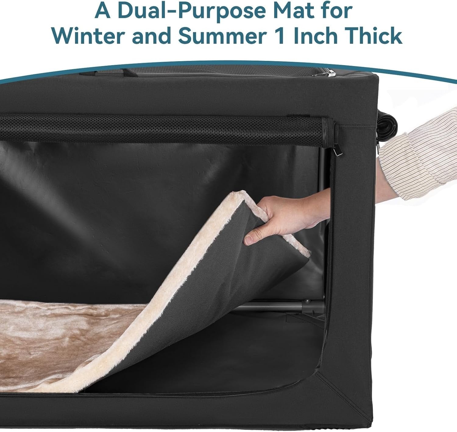 Soft Sided Travel Dog Crate with Thick Mat, Breathable Mesh, Foldable 61x46x43cm
