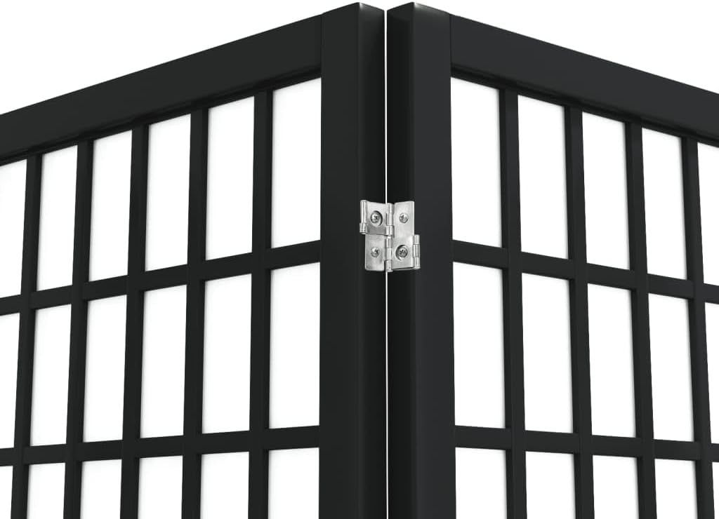 4 Panel Black Shoji Room Divider 160x170cm Folding Wooden Privacy Screen Home