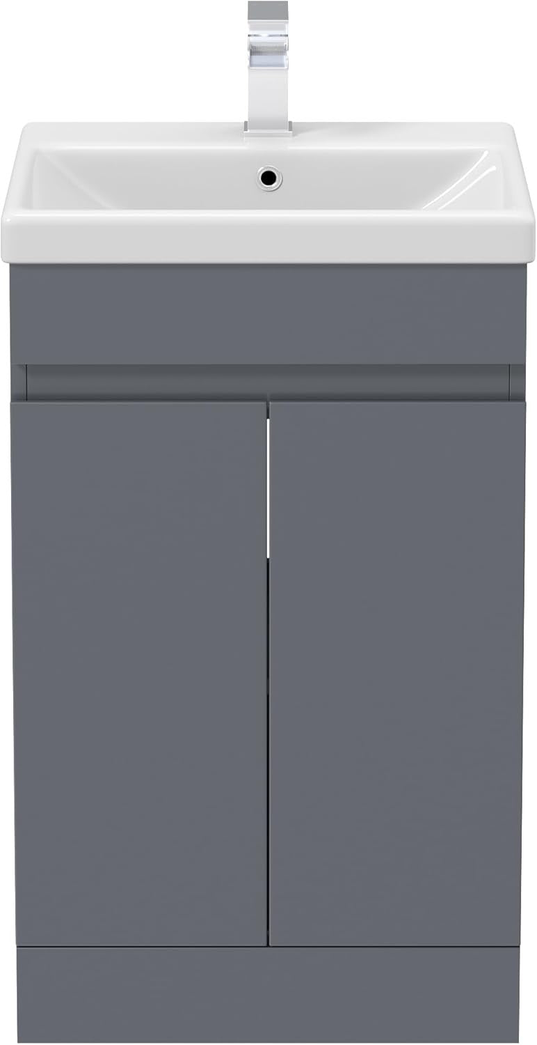 Grey Gloss 500mm Bathroom Vanity Unit with Basin | Modern Sink Storage Cabinet