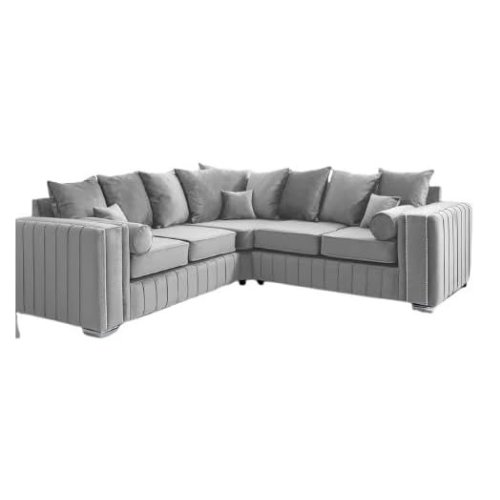 Light Grey Plush Velvet Corner Sofa 5 Seater 2C2 L-Shaped Couch with Chrome Legs
