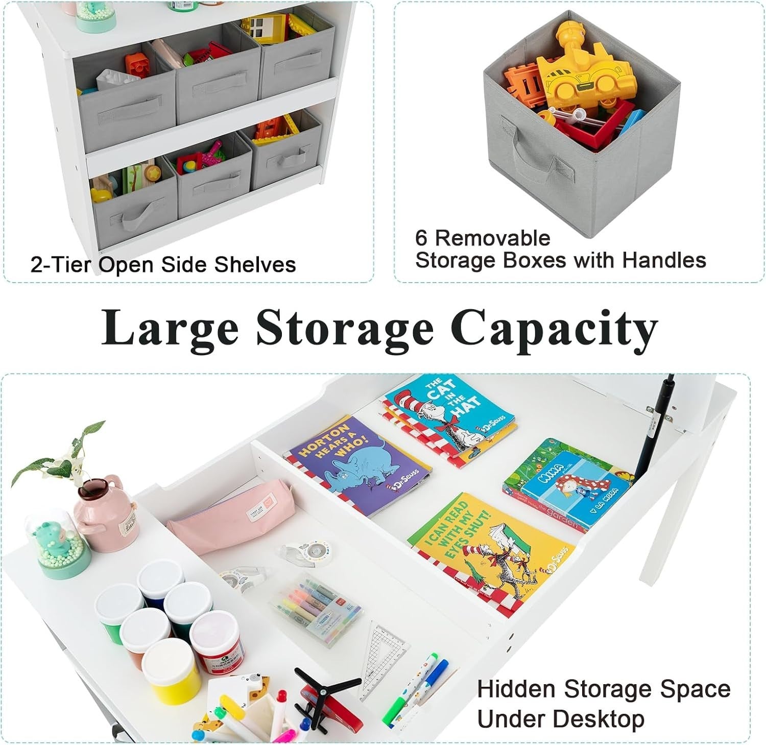Kids 2-in-1 Lift-Top Art & Study Table Set with Storage, Paper Roll & Paint