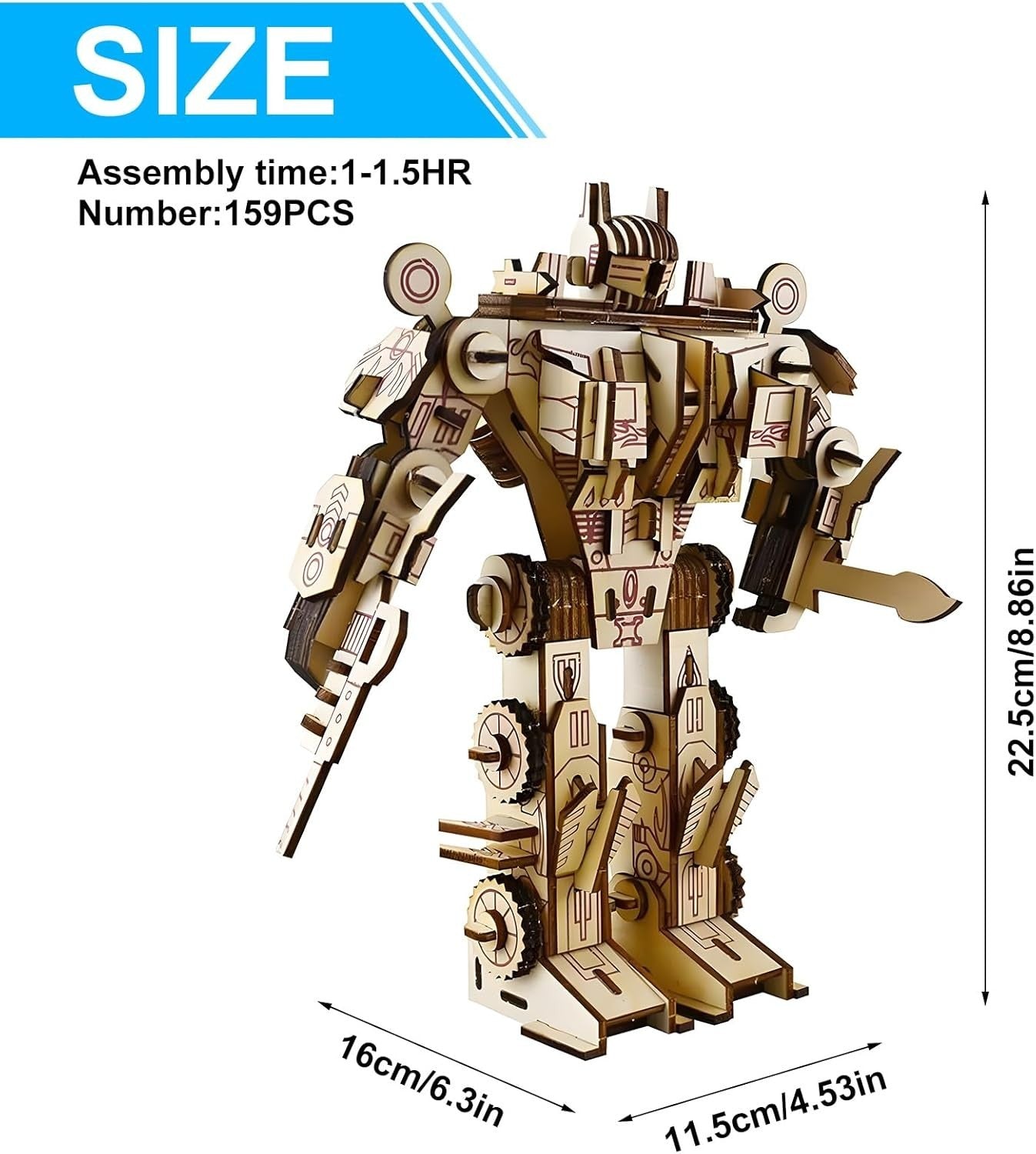 3D Robot Wooden Puzzle Kit - Educational Build & Display Model 159PCS