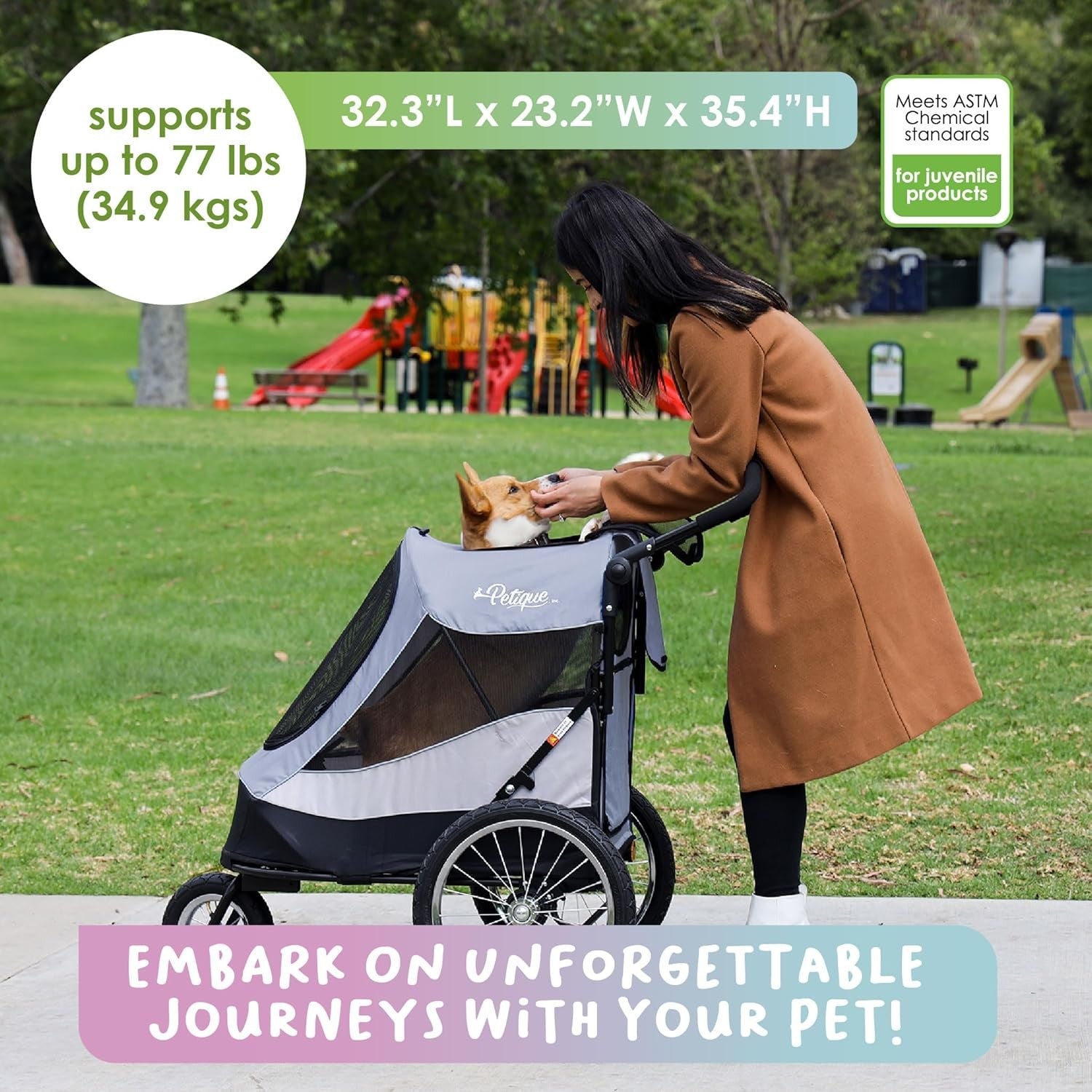 Large Dog Stroller 3 Wheel Jogger Pet Pram Grey for Medium Large Dogs