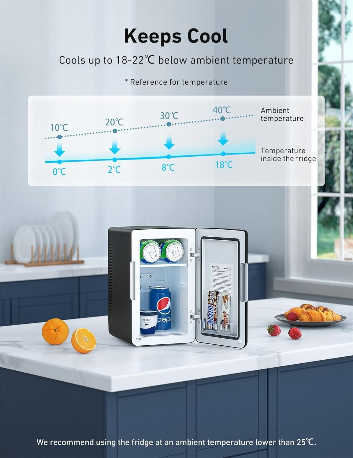 Compact 6L Mini Fridge Cooler & Warmer AC/DC Small Portable Countertop