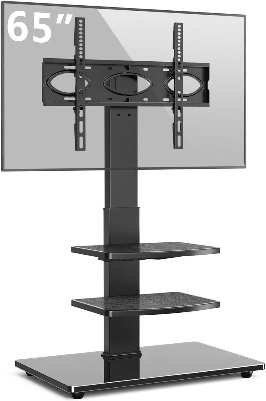 Freestanding Swivel TV Stand 32-70" Adjustable Height Metal Glass Shelves