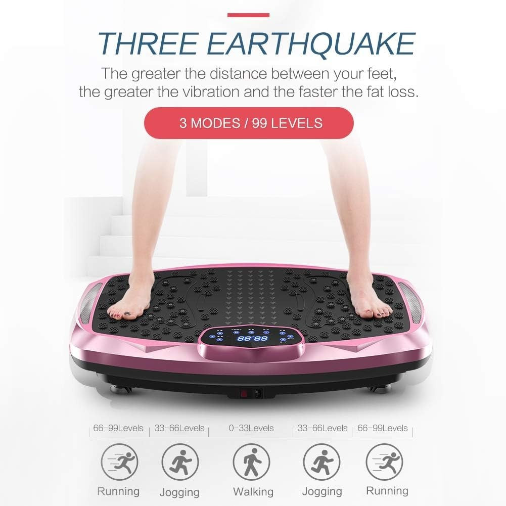 Pink XXL Vibration Plate Exercise Machine 99 Levels Bluetooth 440lb