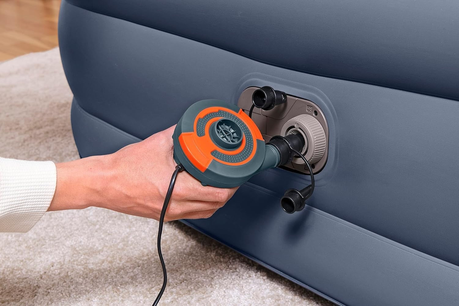 Queen Inflatable Air Bed Built-In Electric Pump Raised Headboard
