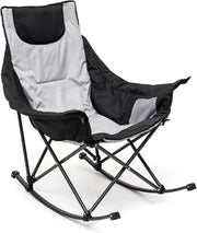 Heavy Duty Folding Rocking Chair Outdoor Recliner with Side Pockets 107x96cm