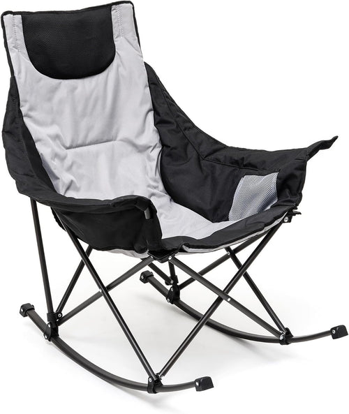 Heavy Duty Folding Rocking Chair Outdoor Recliner with Side Pockets 107x96cm