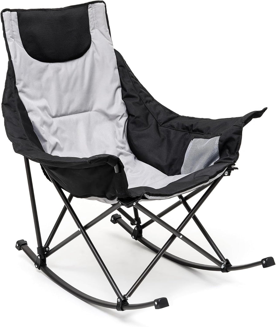 Heavy Duty Folding Rocking Chair Outdoor Recliner with Side Pockets 107x96cm