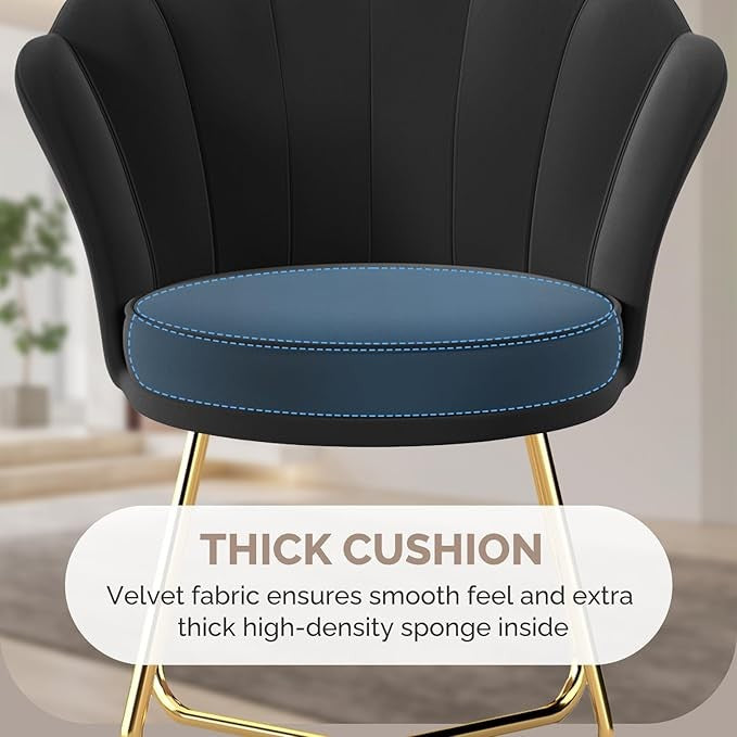 Black Accent Chair Gold Metal Legs Petal Back Vanity Armchair