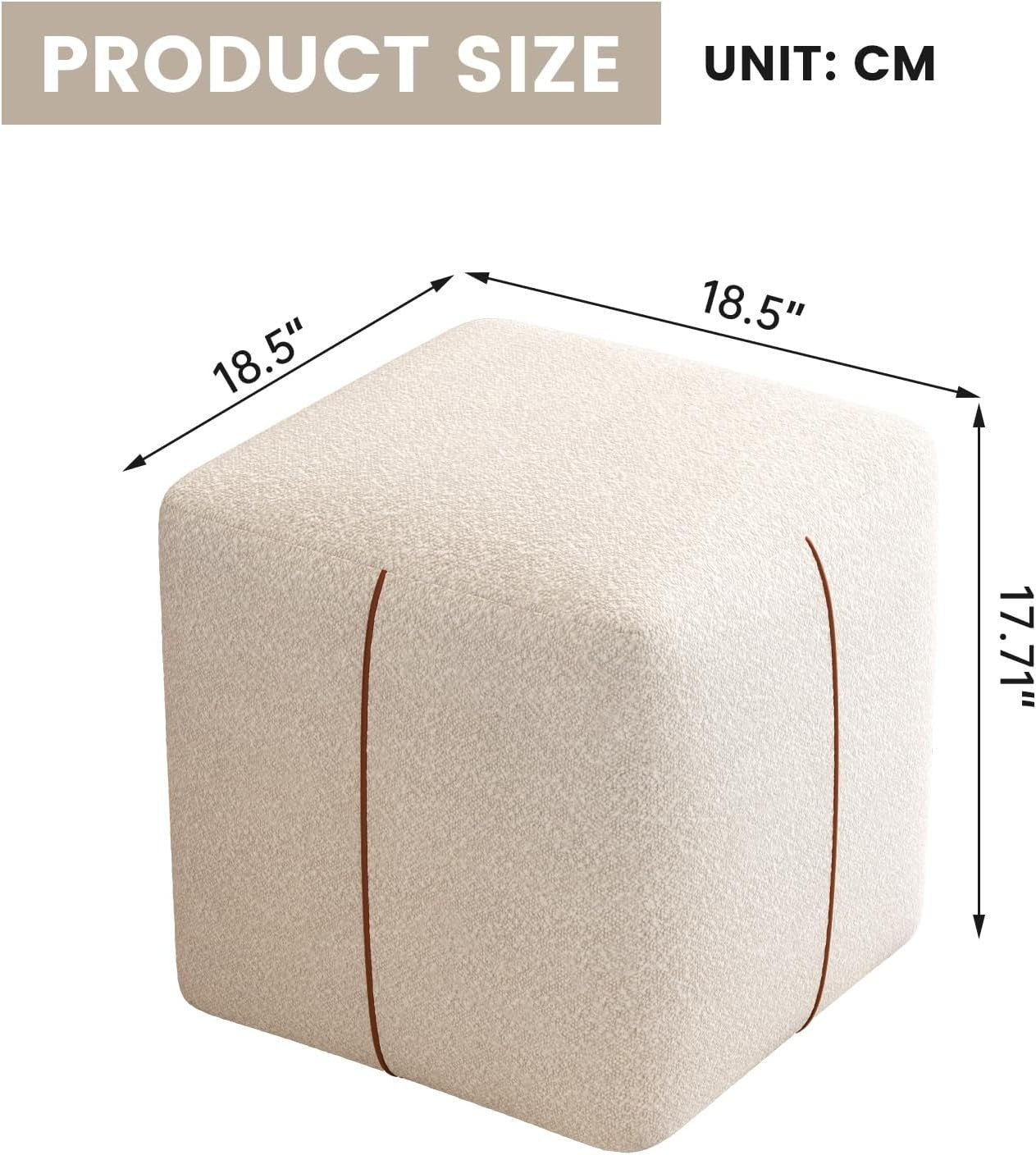Beige Square Vanity Stool – Soft Fabric Ottoman Seat for Bedroom & Living Room