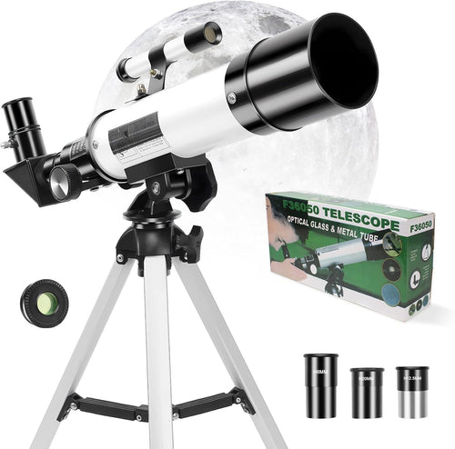 50mm Refractor Telescope Kids Beginners 360mm Travel Scope Tripod Phone Adapter
