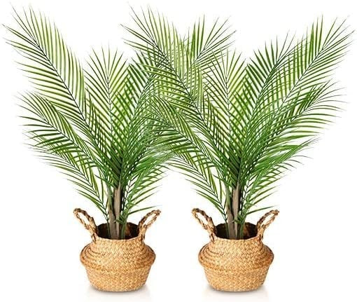 80cm Artificial Palm Trees in Seagrass Basket 2-Pack Faux Indoor Plants Decor