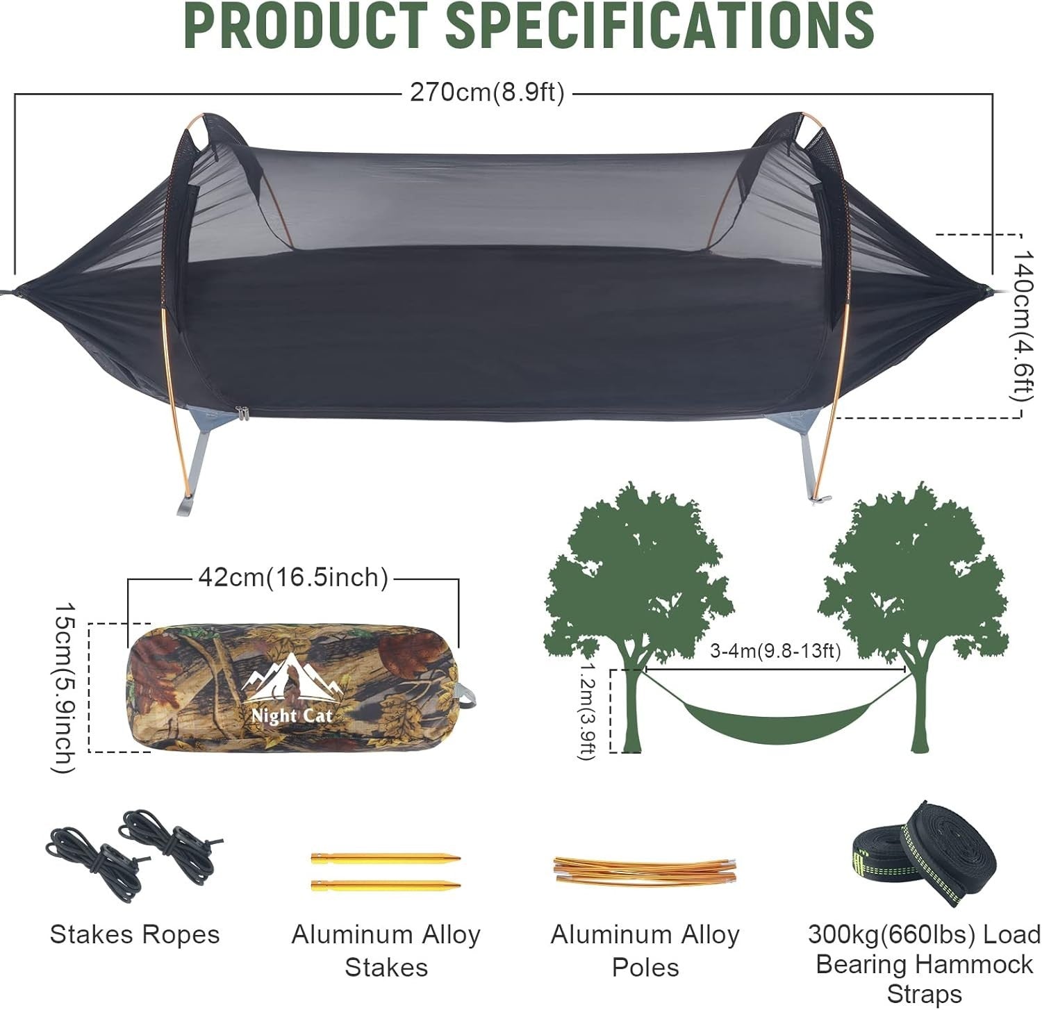 Outdoor Camping Hammock with Mosquito Net | 290x140cm | 300kg Capacity Kit