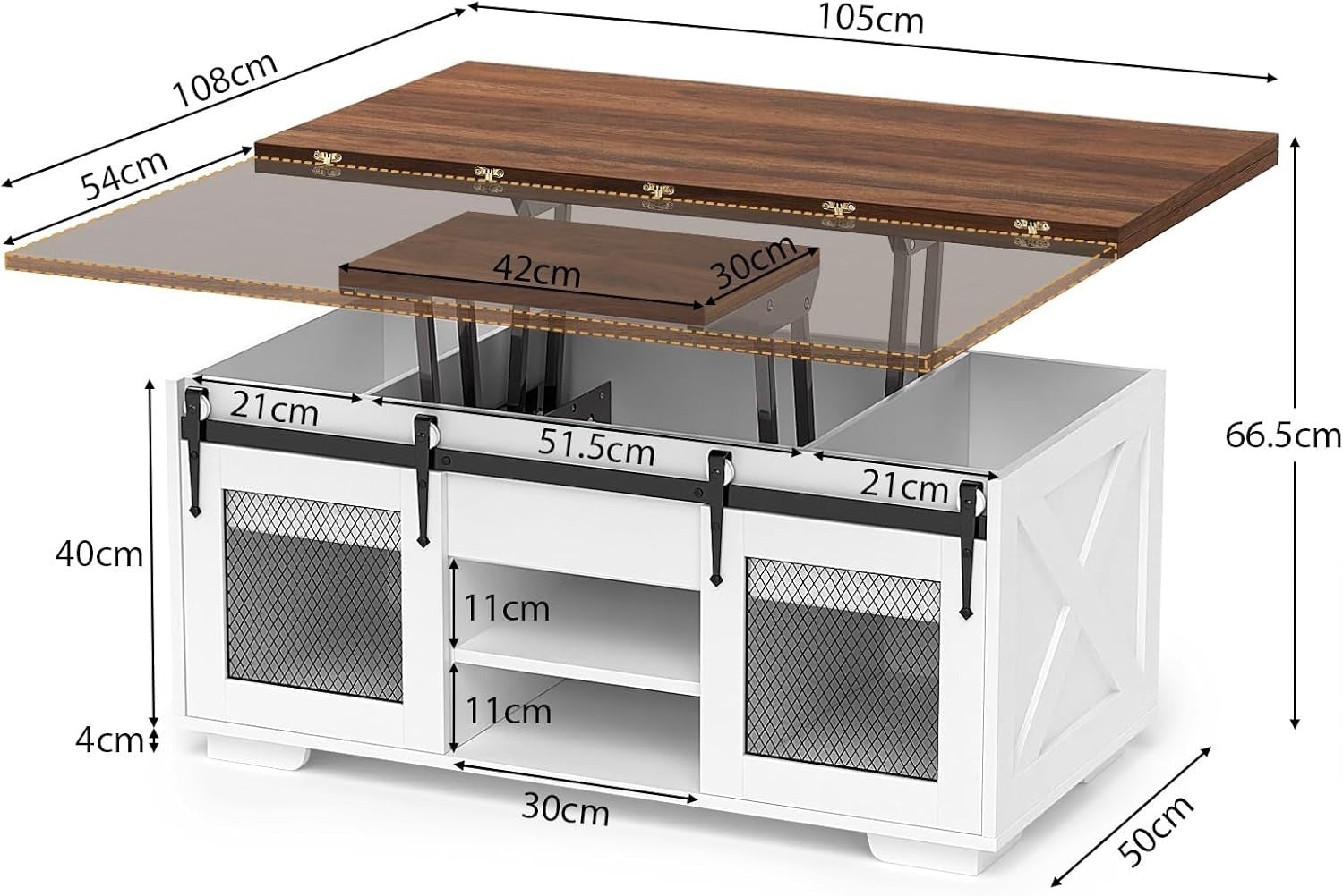 Lift Top Convertible Coffee Table 4-in-1 with Storage & Dining Table Function