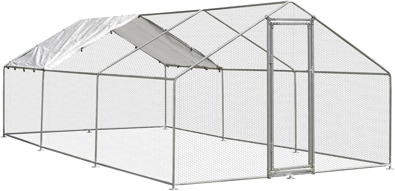 Extra Large Walk In Poultry Run Galvanised Steel Secure Door Roof 3x6m