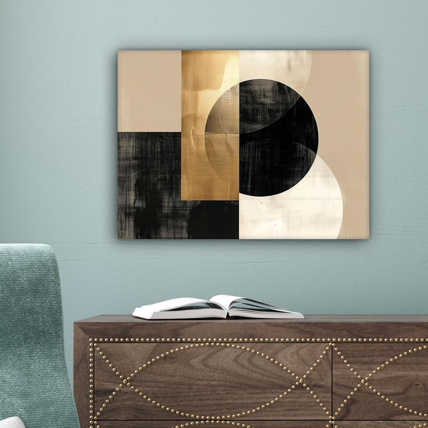 Gold Black Abstract Canvas Wall Art 40x30cm Framed Modern