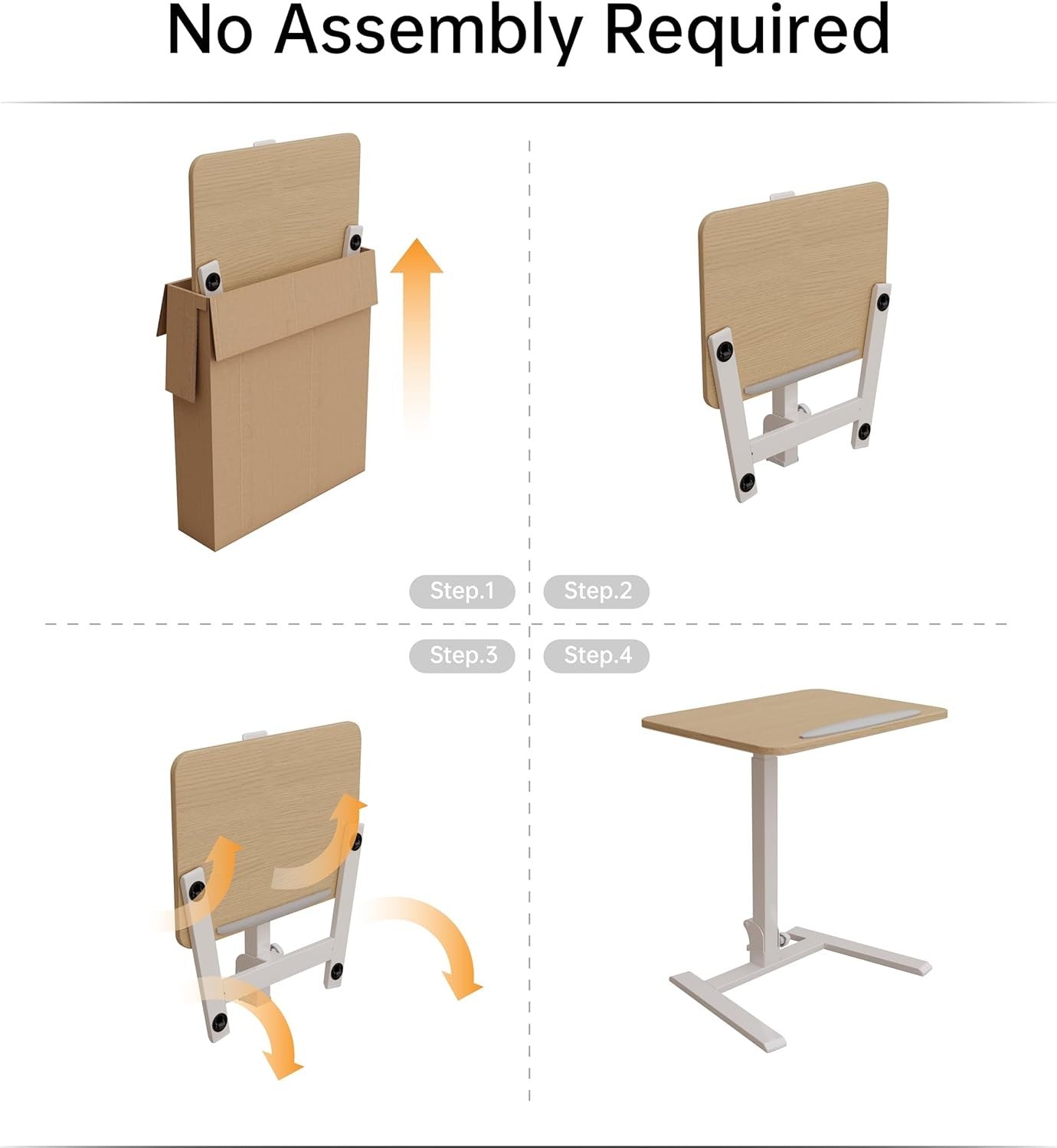 Beige Mobile Folding Desk with Wheels Height Adjustable Sit Stand Table